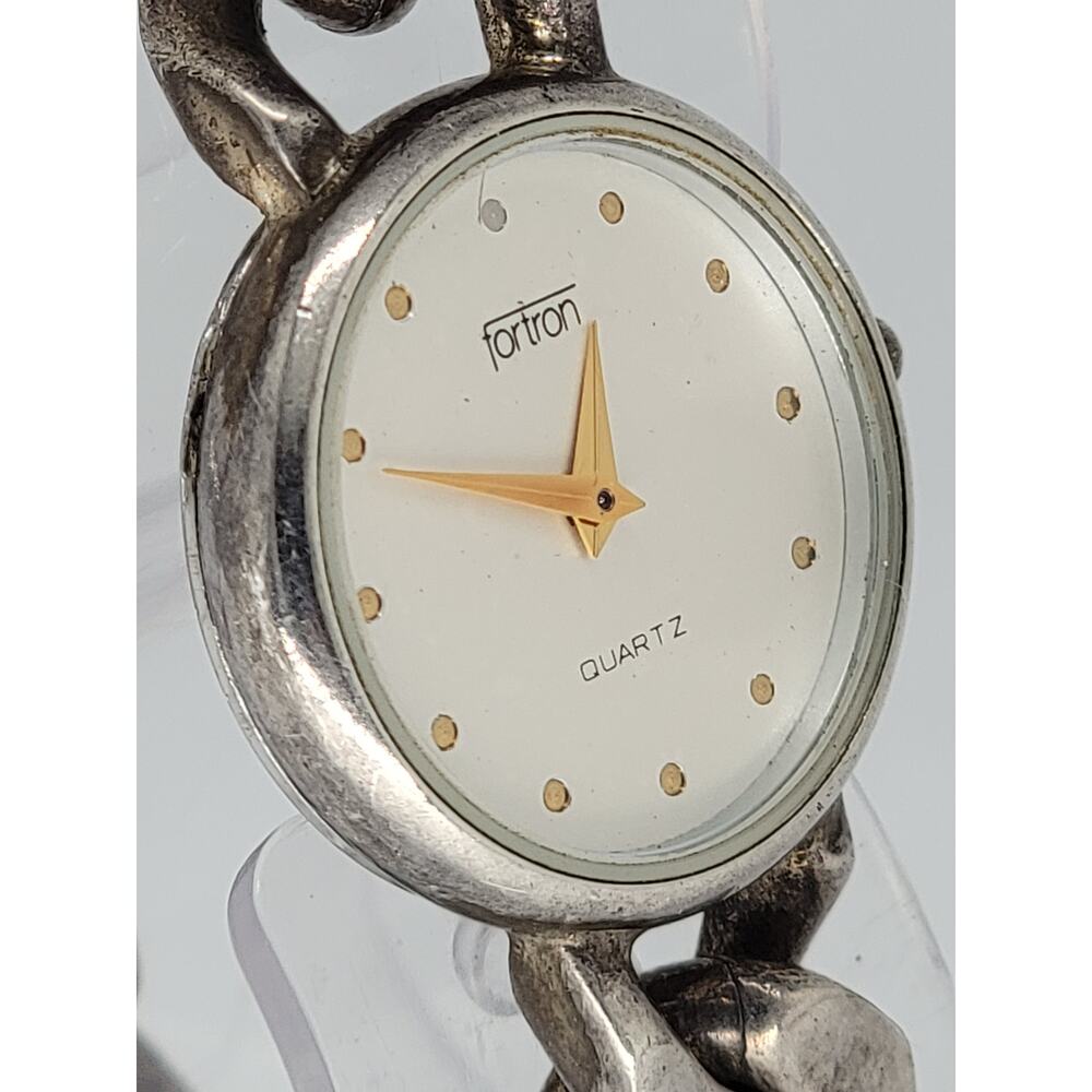 Vintage Fortron Chain Link 5fa Analog Quartz Silver Tone Women's Watch